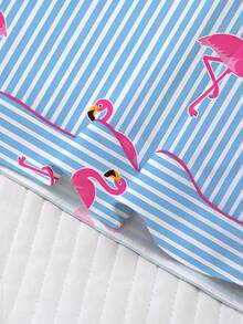 2pcs/Set Conjunto de Pijama para Mujer, Estampado de Flamenco a Rayas, Ropa de Estar en Casa para Mujer, Conjunto de Primavera/Verano para Vacaciones, Conjunto de Top con Cuello y Pantalones Cortos de Manga Corta Adecuado para Uso en Exteriores - Multicolor - Ver 7