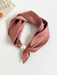 1pc New Solid Color Satin-Like Minimalist Pearl Magnetic Clasp Neck Scarf, Holiday - Multicolor - View 6