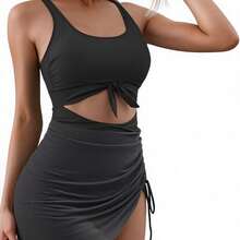 Elegant And Form-Fitting One-Piece Swimsuit With Open Back TK364 - Black - View 5