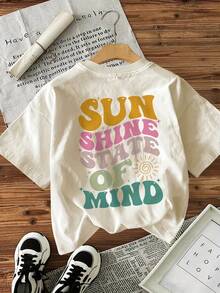 Short-Sleeved T-Shirt With Round Neck, % Cotton [Double-Sided Print], Vibrant Style With Shine Letter Print, Suitable For All Seasons, Can Be Worn As A Base Layer In Spring And Autumn Or Alone In Summer, Unisex Style,  Thick Cotton Cityboy Style Top. - 杏色 - 查看 3