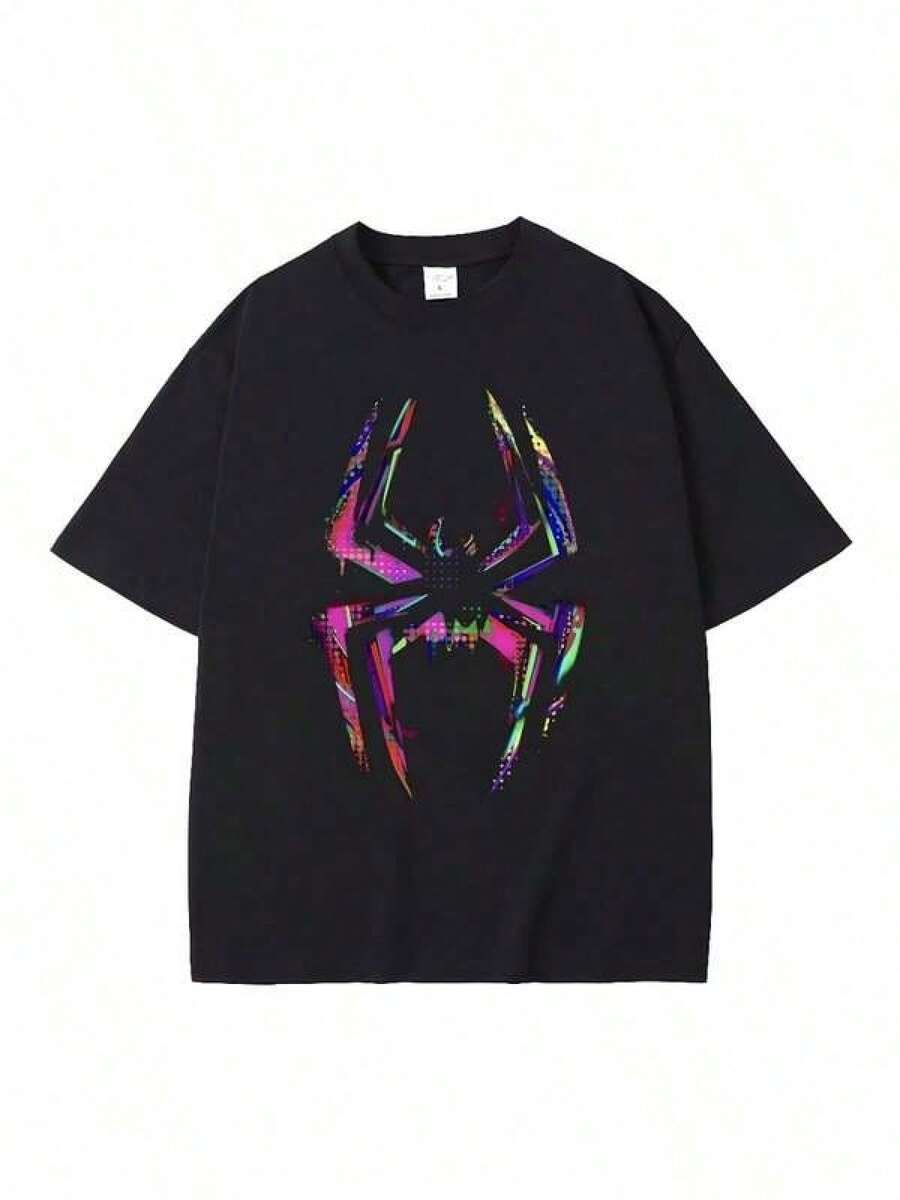 Rapper Metros Boominss Heroes &Amp;Camiseta con Estampado de Araña Villains, Moda Masculina, Ropa Urbana, Camisetas Hip Hop para Hombre, Camisetas Oversize para Hombre, Atuendo para el Día de San Valentín, Camiseta Casual Estampada de Manga Corta para Chicas Adolescentes, Uso Diario, Cómoda y Amigable con la Piel, Estilo Clásico, Camisetas de Manga Corta para Chicas Adolescentes. - Negro - Ver 1