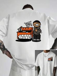 Men's Black Graphic T-Shirt, Urban Style, Cotton, Short Sleeve - Regular Crew Neck, Summer Print, Casual, Washable - trắng - Xem 9