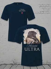 Men's Casual Crew Neck T-Shirt - Michelob Ultra Hunting Dog Graphic Design, 220g Breathable Cotton T-Shirt - 軍綠色 - 查看 12