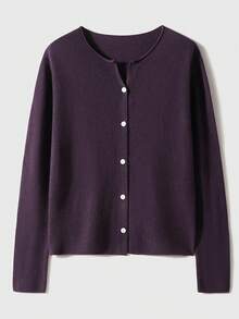 Cozy Cardigan For Women - Short Solid Color Sweater Jacket, Casual Office Wear For Autumn And Winter - 酒紅色 - 查看 10
