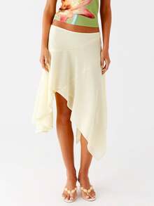 Asymmetrical Chiffon Midi Skirts, Floral/Animal Print Flowy Handkerchief Hem Skirts, Casual Summer Beach Cover Up - màu nâu cà phê - Xem 8