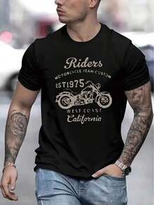 Men's T-Shirt 2026, Comfortable, Round Neck, Casual, Cotton, Short Sleeve, Soft And Breathable, Men's Clothing, Summer And Spring Top, Streetwear Style, Cotton Fabric, Letter Print, Y2K Homme, Summer, Oversize, Solid Color. - Schwarz - 查看 7