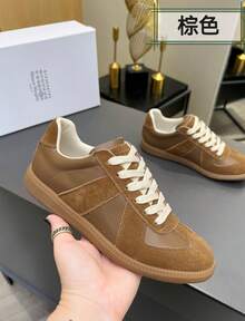 Zapatos casuales unisex, talla 36-45, zapatos casuales de mujer y zapatos deportivos de hombre, zapatos planos de suela blanda con cordones, zapatos cómodos y livianos de hombre para uso diario, de corte bajo,,,,,Zapatillas de entrenamiento retro alemanas 2026, nuevas zapatillas blancas de cuero genuino para hombre, con cordones, punta redonda, suela plana, zapatillas deportivas casuales para parejas. - Marrón - Ver 13