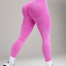Nana's Women's Clothing Store Eassivo Eassivo Mallas deportivas de alta elasticidad sin costuras para yoga y ejercicio, con diseño de cruce en la cintura y acabado lavado a la arena - Beis - Ver 8