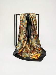 Women's Large Square Satin Scarf 90x90 Elegant Fashion Bandana For Hair And Neck - L5-Preto - 查看 5