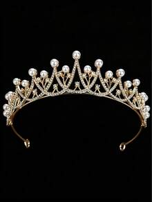 1pc Pearl & Rhinestone Decor Lovely Crown Headband For Girls - Gold - View 5