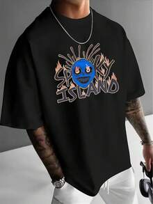 1 pieza de ropa para hombre, camiseta casual para hombre con estampado de terror isleano, camiseta de manga corta con cuello redondo para hombre de verano, camiseta de manga corta estampada, moderna y versátil, TALLA - Negro - Ver 1