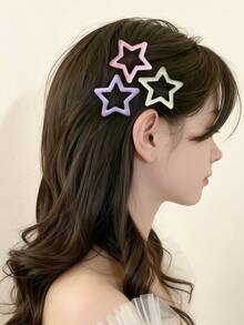 20pcs/50pcs/80pcs Y2K Macaron Five-Pointed Star Hair Clips, Colorful Bangs Star BB Clips For Thick Hair - Multicolor - View 2