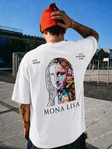 ChristmasFractyr Camiseta Holgada para Hombre con Diseño de Arte Dividido de la Mona Lisa, con Estampado Frontal y Trasero, Camiseta Blanca Suave de Estilo Urbano, Artículo Popular - Blanco - Ver 3