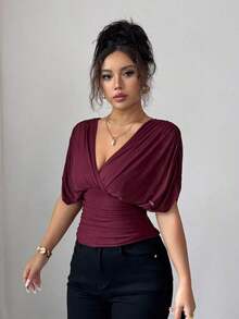 Elenzya Women's Blouse With Bell Sleeves, Gathered Shoulders, Drawstring Waist And Ruffled Hem, Stretch Mesh With Knit Lining, Elegant For Vacation, Beach, Travel And Casual Wear, In Romantic French Style - 黑色 - 查看 6