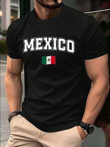 Men's Graphic T-Shirt With Mexican Flag Design, Perfect For Everyday Wear And Gifts, 100% Cotton, Unisex Style, New Arrival, Ideal For Casual Outfits And Festive Occasions,  Mexican-Themed Clothing, Comfortable And Durable, Enhance Your Wardrobe With This Stylish T-Shirt, 100% Cotton. - 黑色 - 查看 8