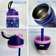 OwI Dark Blue Cashew Nut Pattern Large Capacity Stainless Steel Water Bottle, 32oz/945ml With Straw, Exquisite Look, Insulated For Hot&Cold Drinks/Iced Water, Keeps Warm For 24 Hours,For Leisure Work Sports Indoor Outdoor, Perfect Gift Choice - 寶藍色 - 查看 3