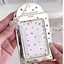 1 pieza Llavero porta-fotocarta espejo plateado Y2K, marco de foto acrílico con patrón de ángel & estrella para tarjetas de ídolos de 3", colgante protector de fotocarta estético con cadena de cuentas para decoración de mochila & colección de fans, vuelta a la escuela - Funda para tarjeta - Ver 5
