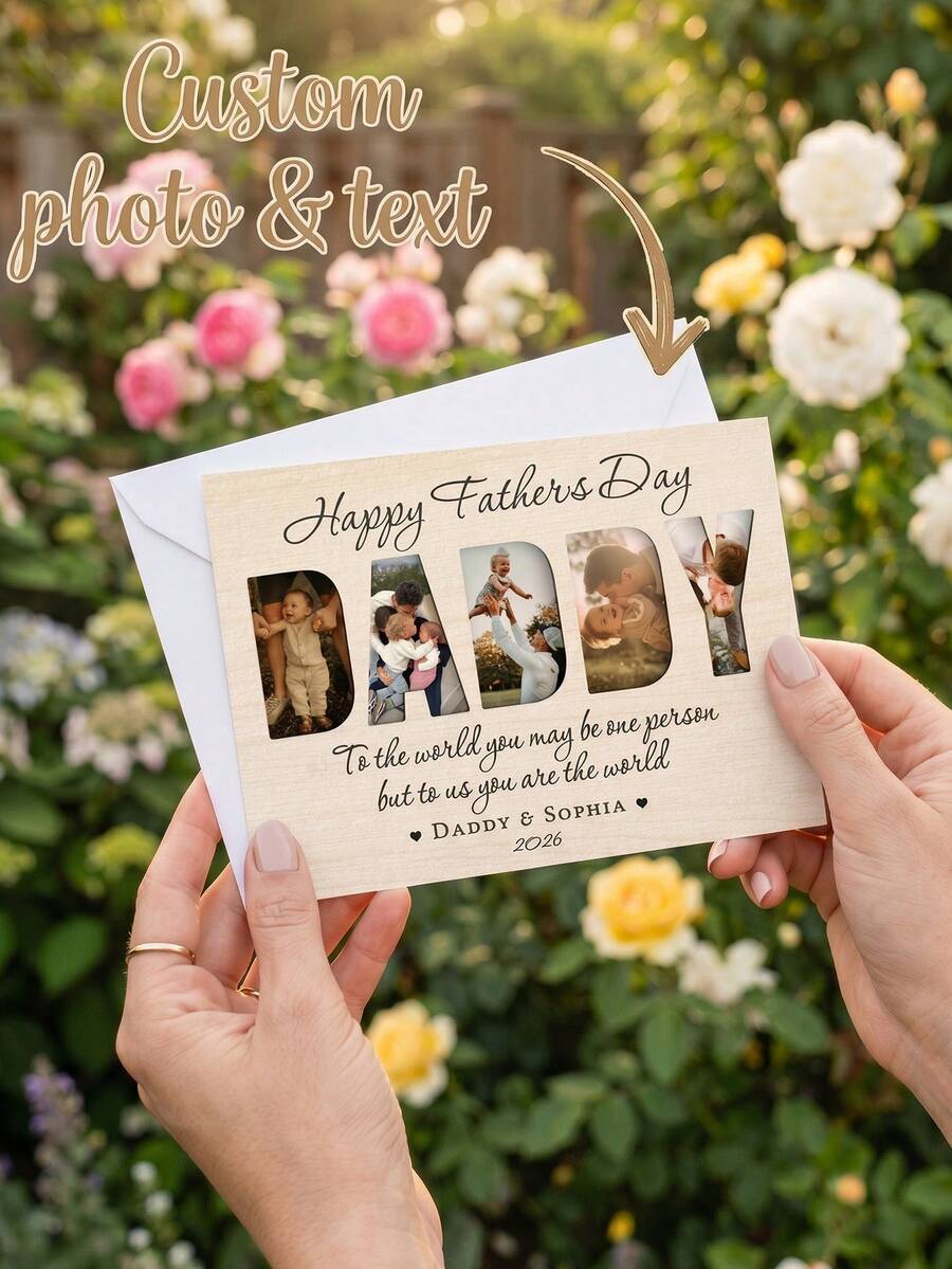 1 pieza Tarjeta personalizada con letra para papá, foto y texto personalizados, tarjeta de felicitación del Día del Padre personalizada con "Feliz Día del Padre" personalizado, regalo único de hija/hijo, regalo sentimental para nuevo papá 2026 - Multicolor - Ver 1