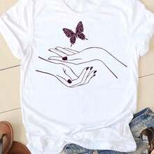 COOL SUMMER Women's Short Sleeve Camisole With Letter And Nail Art Design, Cute And Charming, Fashionable Casual Clothing For Women, Summer Graphic Camisole, Breathable And Comfortable - 白色 16 - 查看 1