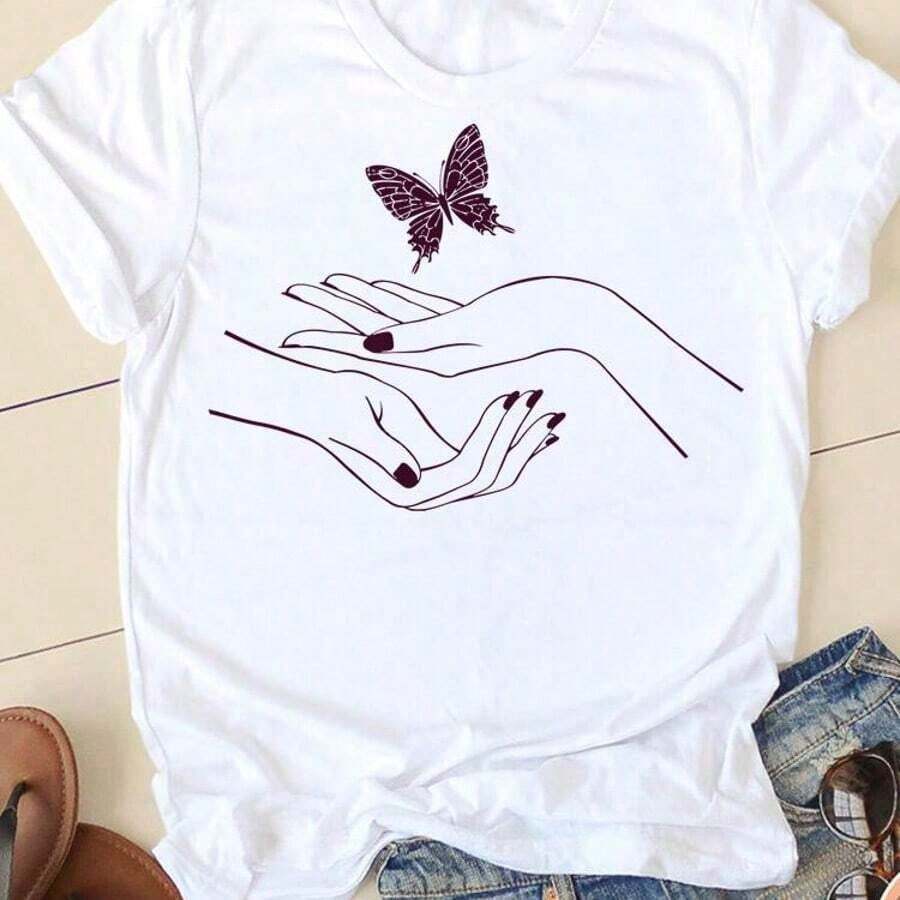 COOL SUMMER Women's Short Sleeve Camisole With Letter And Nail Art Design, Cute And Charming, Fashionable Casual Clothing For Women, Summer Graphic Camisole, Breathable And Comfortable - 白色 16 - 查看 1