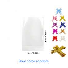 10/20pcs Cellophane Bag With Golden Twist Tie, Colorful Bow, Transparent OPP Cellophane Packaging For Gift Display, Thanksgiving, Birthday Party Gift Bag - View 12