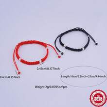 1pc/Bag 925 Sterling Silver Heart-Shaped Bracelet, Handmade Adjustable Black/Red Heart Bracelet, Birthday Gift, Suitable For Daily Wear And Festivals - Silver - View 4