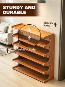6 Tier Bamboo Shoe Rack For Closet, Shoe Organizer Free Standing Shoe Shelf, Shoe Stand With Elegant Arc, Door Shoe Organizer, Space-Saving Shoe Holder For Entryway Living Room Bedroom Hallway, Closet Organizers And Storage, Natural Brown - 棕色 - 查看 5