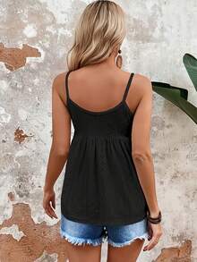Top camisola de color sólido con bordado de malla y diseño patchwork - Blanco - Ver 6
