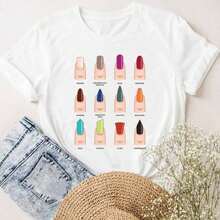 COOL SUMMER Women's Short Sleeve Camisole With Letter And Nail Art Design, Cute And Charming, Fashionable Casual Clothing For Women, Summer Graphic Camisole, Breathable And Comfortable - 白色 10 - 查看 6