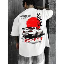 Men's Japanese Racing And JDM Culture Graphic T-Shirt - Retro Heat Transfer Design, Lightweight Summer Short Sleeve T-Shirt With Japanese Text And Drift Phrases, Unisex Style, Suitable For Car Enthusiasts, Car Clothing - 白色 - 查看 1
