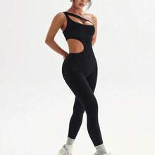 Nana's Women's Clothing Store  Dewbera 2 piezas Mono sin mangas negro sin costuras para mujer, diseño de cintura hueca, adecuado para uso en primavera/verano. Apropiado para mono casual, fitness, yoga. - Negro01 - Ver 6