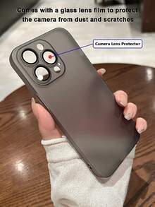 1pc Minimalist Solid Dark Gray Semi-Transparent Matte Soft TPU Phone Case, Covers, Built-In Integrated Tempered Glass Lens Protector, Simple Business . Neutral Cold . Premium Texture Style, Integrated Lens Protection, Dustproof, Scratch-Resistant, Anti-Fingerprint Full Coverage Shockproof Protective Cover, Suitable For Men And Women - Black - View 4