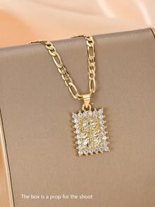 1pc Classic European & American Style Copper Inlaid Zirconia Small Vintage Gold Square Cross Jesus Protective Light Limited Edition Pendant Necklace, Suitable For Christmas/Thanksgiving/Halloween/Mother's Day/Valentine's Day Gifts For Couples/Friends/Believers, Catholic First Communion, Gifts, Daily & Holiday Wear Prayer - Yellow Gold - View 4