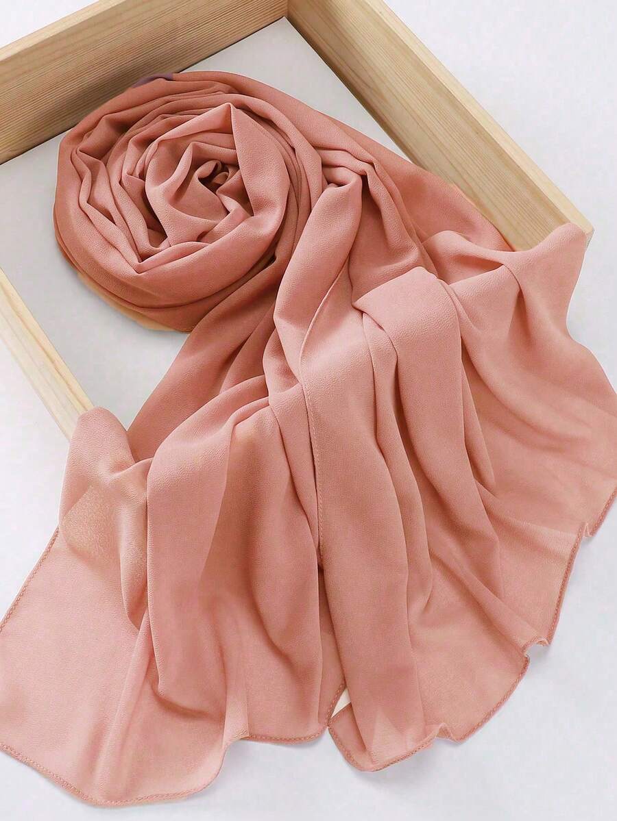 1pc Chiffon Scarf, Stylish And Comfortable Decorative Shawl, Birthday Gift For Best Friend And Elders - Coral Orange - View 1