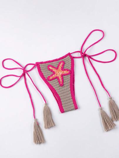 Quần bikini dệt kim gợi cảm, dành cho nữ, họa tiết sao biển, kiểu ngắn, độ co giãn vừa phải, đồ đi biển mùa hè.