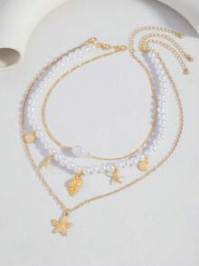 3pcs/Set Layered Seashell Pendant Necklace, Jewelry For Teenagers - Style 1 - View 4