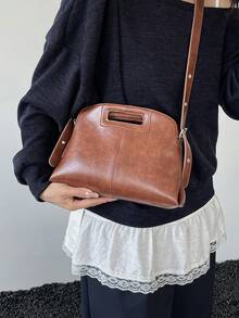 Tas Tangan Serbaguna Fashion Personalisasi Kulit Minyak Desain Niche Baru 2026, Tas Bahu Kasual untuk Perjalanan Sehari-hari - Coklat - View 5