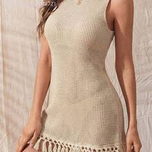 MewMuse. Swim Chiccia 1 pieza Body sin mangas de mujer con textura de malla y flecos largos, estilo elegante - Negro - Ver 8