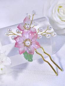 1pc Exquisite Crystal Pearl Hair Clip Elegant Side Hair Accessory For Holiday Party Casual Daily Wear Women - Pink - View 2