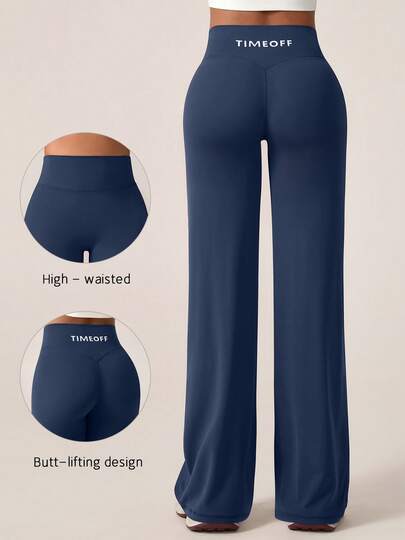TimeOff 1 pieza Pantalones deportivos de mujer minimalistas, de corte recto y pernera ancha, con estampado de letra, elásticos y con efecto de elevación, para primavera