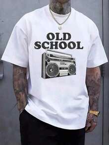 Gift T-Shirt With Retro 80s Boom Box And Rap Music Design, Fun Tape Player Print, Casual Short Sleeve Crew Neck Summer T-Shirt, Vintage White T-Shirt, Men's Graphic Tees, Funny Shirts, Printed And Shipped From The USA. - 白色 - 查看 1