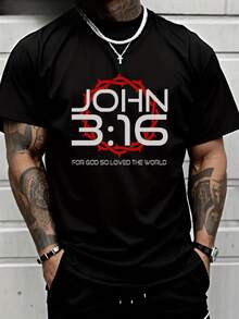 short-sleeveCamiseta de manga corta PAYEAH para hombre,  algodón , con el texto cristiano "Juan 3:16 porque Dios amó tanto al mundo" (pieza individual)100% Cotton100% Cotton - Negro - Ver 1