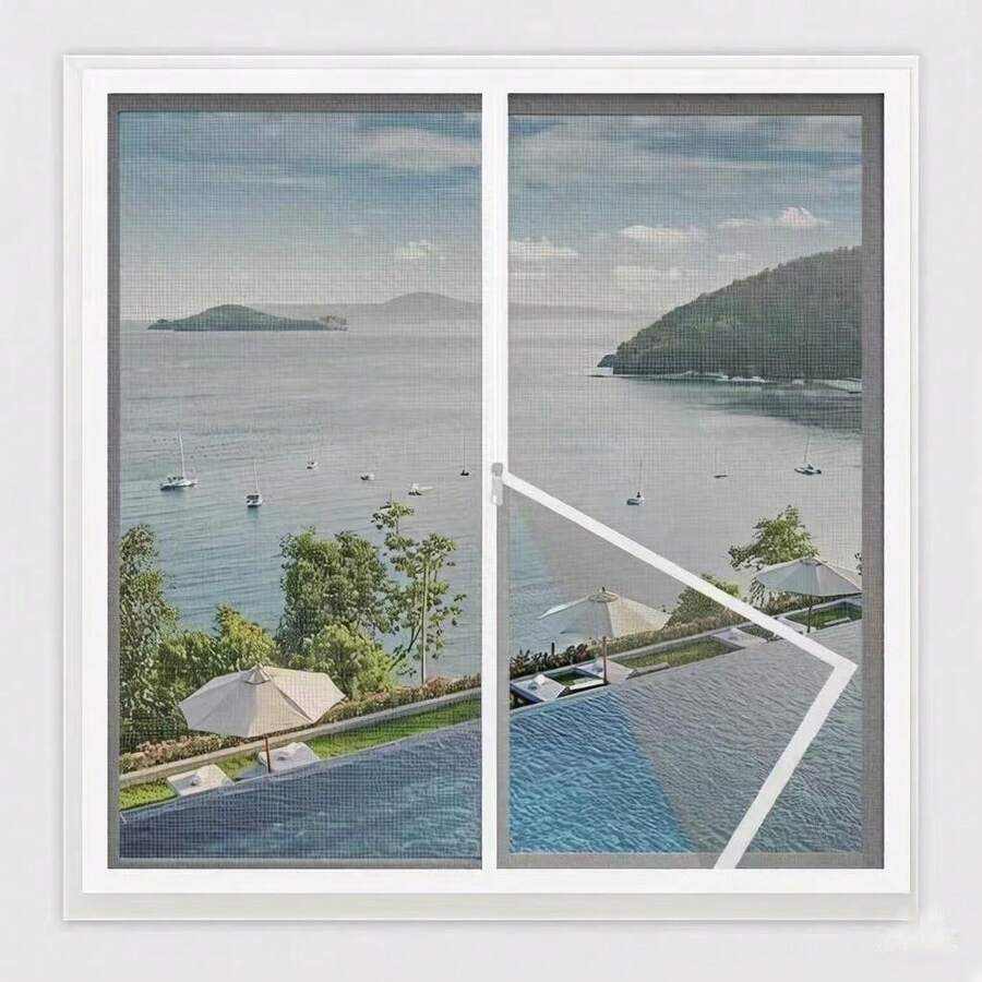 Summer Best-Seller Diamond Mesh Window Screen! 1pc Customizable Size, Mosquito-Proof & Easy To Maintain, 3-Color Minimalist Rectangular, No Drilling & No Installation Required, Suitable For Rental, Home & Office - Grey Mesh With White Trim and Zipper - View 1
