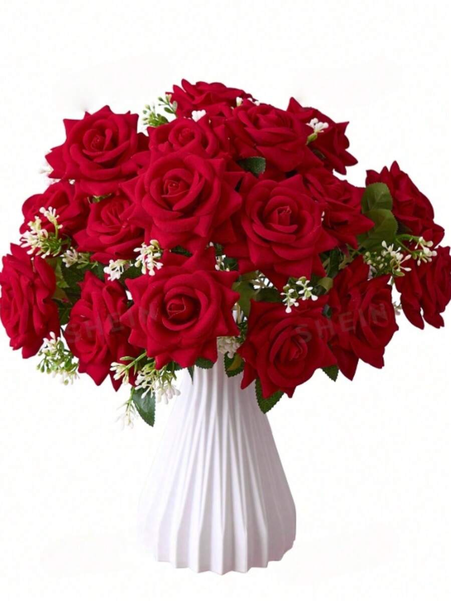 1 ramo de rosas artificiales para decoración del hogar, ramo de rosas para el Día de San Valentín. Hecho de material de tela, rosas rojas falsas realistas, ideal para arreglos florales de mesa de comedor. Perfecto para bodas, fiestas, decoración del hogar, regalos del Día de San Valentín, regalos de cumpleaños y regalos de graduación. - Rojo - Ver 1