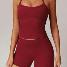 Nana's Women's Clothing Store MASKERT Conjunto deportivo de primavera y verano para mujer, traje de fitness ajustado, traje de running de alta elasticidad, traje de yoga para fitness, cómodo y amigable con la piel para uso casual en casa - Rojo - Ver 2