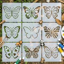 9 piezas de plantillas reutilizables de mariposas para pintura, adecuadas para arte de pared, lienzos, scrapbooking, manualidades DIY - Plantillas de mariposas pequeñas cortadas con láser de precisión para pintura en aerosol, decoración del hogar, muebles, pisos, suministros de arte con tema natural - Conjuntos - Ver 1