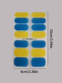 1 Sheet Retro Blue & Yellow Color Block Nail Stickers, Muted Blue And Bright Mustard Yellow Color Combination Design, Full Coverage Nail Stickers With Effortless American Vintage Vibe, Suitable For Creating INS, Y2K Baddie Nails For Music Festivals, Street Style, And Vacation - Multicolor - View 11