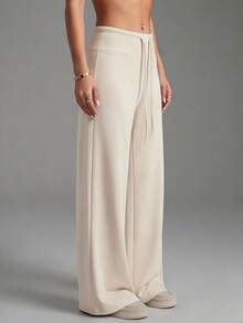 Women's Elegant Fitted Loose Wide-Leg Pants, Summer Exclusive Design - Apricot - View 4