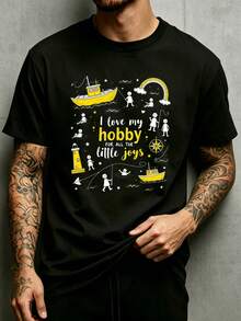 Nautical-Themed Prints Featuring Fishing Boats, Lighthouses, And Rainbow Patterns Reflect A "I Love My Hobby" Attitude And Capture Life's Little Pleasures. This Men's Crew Neck T-Shirt, Made From 100% Pure Cotton, Is Soft, Comfortable, Stylish, And Versatile. Suitable For Everyday Wear And As A Holiday Gift, It's An Ideal Choice For Fishing Enthusiasts And Outdoor Sports Lovers. Especially Suitable For Spring And Summer, It Makes A Great Gift For Fathers, Grandfathers, And Other Men Who Love Water Activities And The Natural Landscape. It's Also An Excellent Gift For Father's Day, National Fishing Day, And Other Holidays. - 黑色 - 查看 12