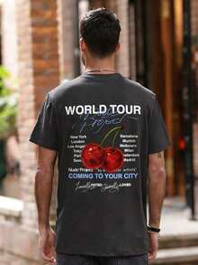 Camiseta de manga corta de corte holgado estilo rock y rap urbano informal y a la moda para hombre Fractyr Fractyr |   Estampado de Letras con Diseño de Cerezas |   Diseño Exquisito |   Esencial para primavera/verano |   Versátil y Fácil de Usar |   Regalo Perfecto Para Amigos |   Muestra tu Estilo Personal - Gris Oscuro - Ver 4